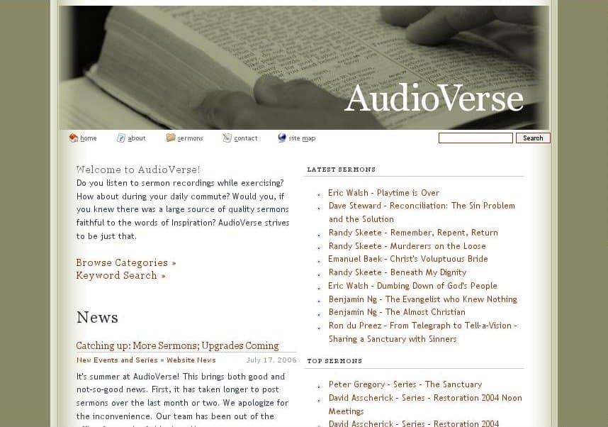 Screenshot of an old version of the AudioVerse website